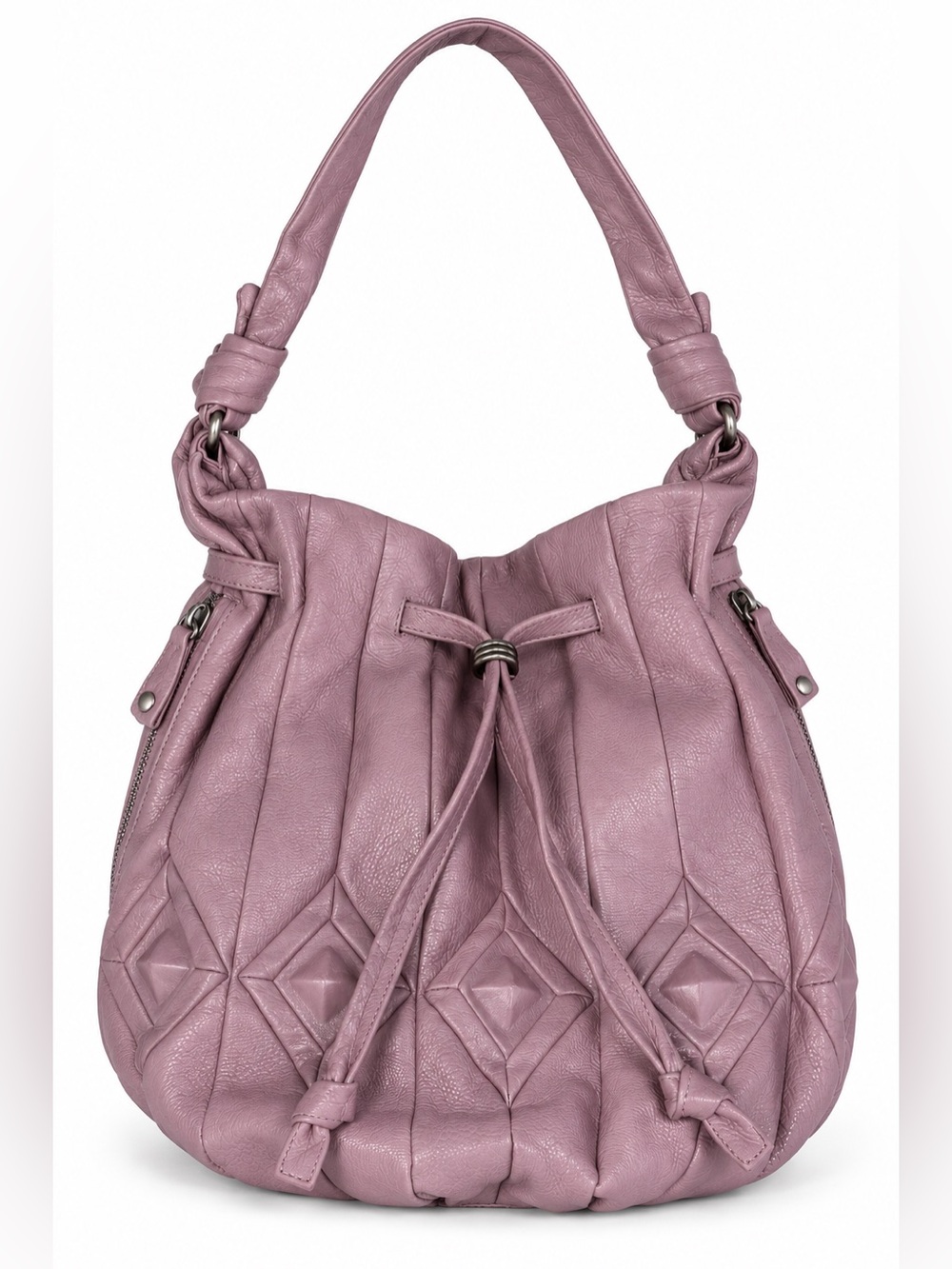 Elliott Lucca Lavender Leather Diamond Woven Bucket Hobo Shoulder Bag